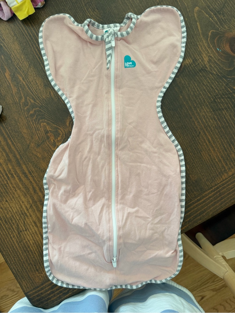 Love to dream Pink Swaddle Sack with Gray-White Striped Trim